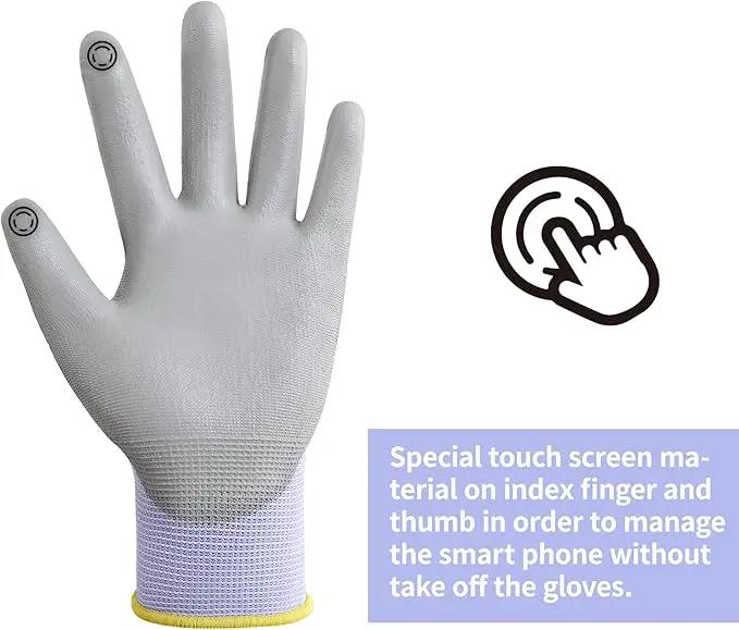 DULFINE Work Gloves for Men PU Coated 12 Pairs Bulk Pack,Purple Seamless Knit Glove with thin Polyurethane,Two Finger Touchscreen, for Men and Women, Ideal for Light Duty Work. (Small) by GreenHaven Gardens