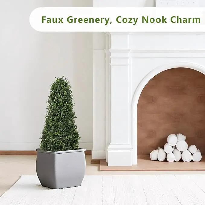 3ft Artificial Boxwood Topiary Trees (Set of 2) - UV Resistant Faux Plants Outdoor, Realistic 36" Fake Cone Bushes and Shrubs for Front Porch, Planter, Patio - Low Maintenance & Evergreen by GreenHaven Gardens