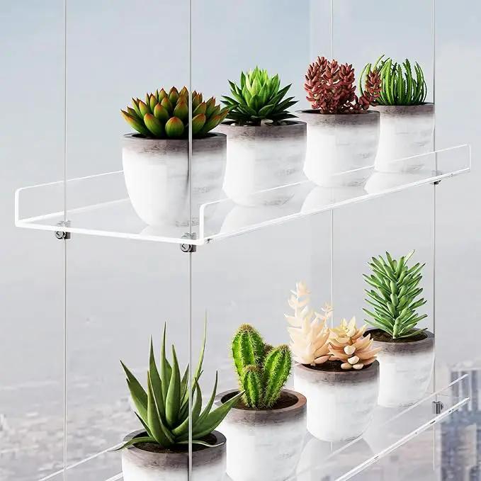 3-Tier Clear Hanging Window Plant Shelves 16In, Height Adjustable Acrylic , Indoor Windows Wall Hanging Plant Stand Flower Display, Flower Pot Organizer Storage for Grow Herbs, Microgreens, Succulents by GreenHaven Gardens