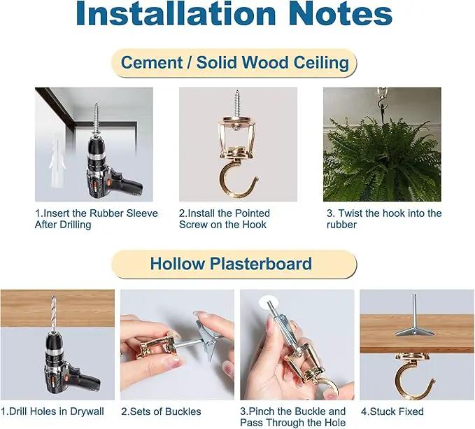 Ceiling Hooks for Hanging Plants (2 PCS Gold),Heavy Duty Metal Plant Hooks, Screw in Hooks for Hanging Birdfeeders, Lamps, Planters, Outdoor Decorative Hooks up to 33 lbs by GreenHaven Gardens