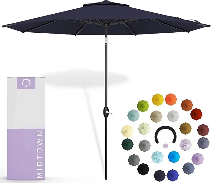 Midtown Umbrellas 10-Year-No-Fade - 8 Ft - UV Proof Navy Blue Polyester Fabric - Umbrella Outdoor Patio, Auto-Tilt Aluminum Frame Patio Umbrella for Garden, Pool & Deck - Black Pole by GreenHaven Gardens