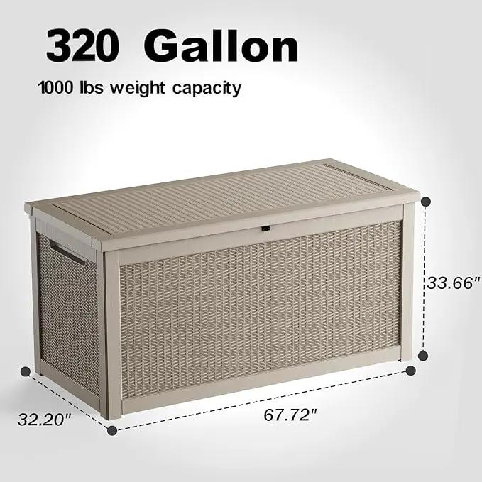320 Gallon Outdoor Storage Box Waterproof, UV Resistant Resin Deck Box with Hydraulic Rod, Lockable Design and Enhanced Durability for Patio, Garden, and Poolside Use by GreenHaven Gardens
