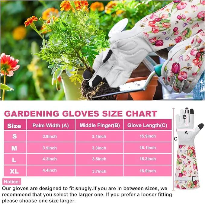 DLY Gardening Gloves for Women, Rose Gloves Gardening Thorn Proof, Long Garden Gloves for Women, Breathable Cowhide Leather Gauntlet(Medium,White) by GreenHaven Gardens