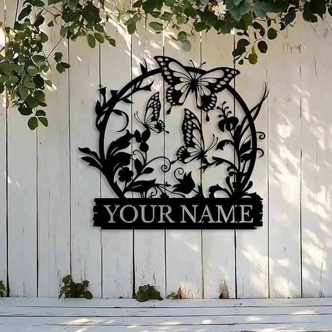 Custom Butterfly Metal Sign,Personalized Butterfly House Number Signs,Personalized Gardener Name Sign,Garden Patio Wall Decor (Style-4) by GreenHaven Gardens