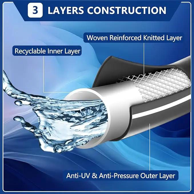 5/8’’ Heavy Duty Garden Hose 100 ft – Outdoor Hybird Water Hose with Solid Fitting - Flexible, Kinkless, Lightweight Garden Hose for Lawn Watering, Car Washing - Burst 500 Psi (Grey,150 ft) by GreenHaven Gardens