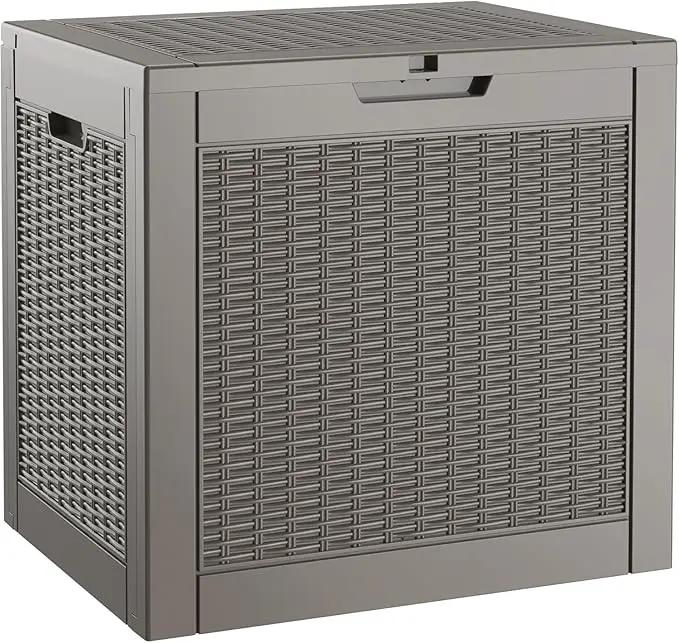 NUNU LAB 30 Gallon Waterproof Resin Deck Box, Lockable Outdoor & Indoor Storage Bench for Patio Cushions, Garden Tools, Pool Accessories & Package Deliveries – Grey by GreenHaven Gardens