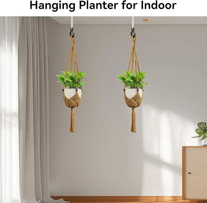 USLAI Macrame Handmade Basket Plant Hanger (2-Pack), for 3-8 Inch Pots, Indoor Outdoor Strong Hanging Planter Flower Pot Holder with Beads and Tassels, Boho Home Decor (POTS NOT Included) (Brown) by GreenHaven Gardens