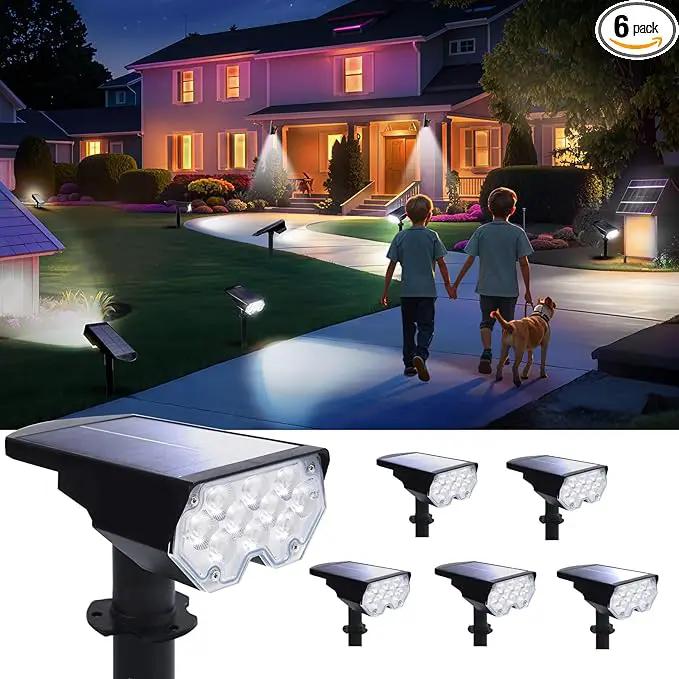 Solar Power Spotlight Outdoor Waterproof Landscape LED Accent Lighting for Yard, Tree, Plants, Walls, Path, Garden, Statues, Adjustable Brightness,Dusk to Dawn Long Lasting 6 Pack Cool White by GreenHaven Gardens