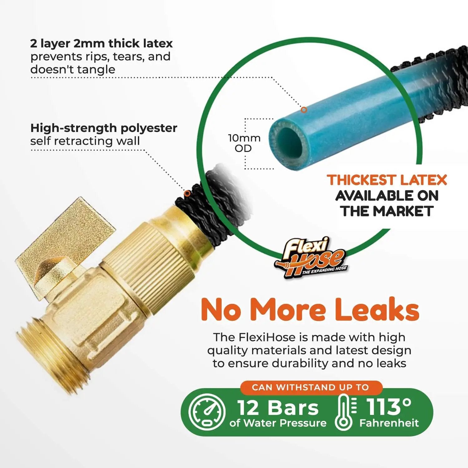 Flexi Hose Upgraded Expandable Garden Hose Extra Strength 3/4 Solid Brass Fittings - The Ultimate No-Kink Flexible Water Hose (Black, 50 FT) by GreenHaven Gardens