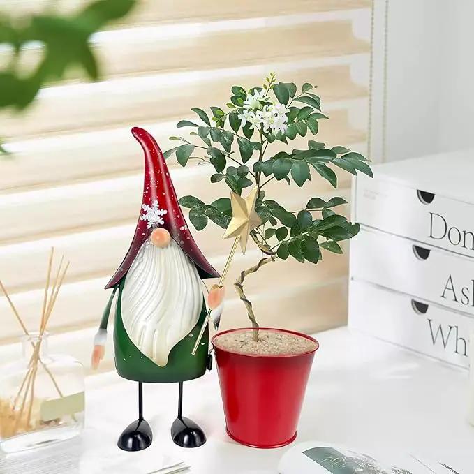 HONGLAND Outdoor Decorations Metal Gnome Yard Art Garden Gnomes Statue 13 Inch Santa Figurine, Succulent Flower Pot, Fun Metal Planter by GreenHaven Gardens