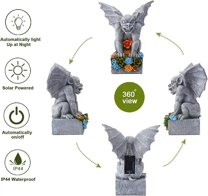 Solar Gothic Gargoyle Garden Statues: Outdoor Sculptures with Succulent Lights Decor for Patio Lawn Yard Art - Gifts for Mom Grandma by GreenHaven Gardens