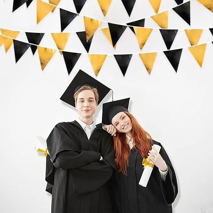 Black and Gold Party Decorations Triangle Pennant Banner Flag Metallic Fabric Bunting Garland for Birthday Graduation Anniversary Wedding Bachelorette Bridal Shower Engagement Hen Party Supplies by GreenHaven Gardens
