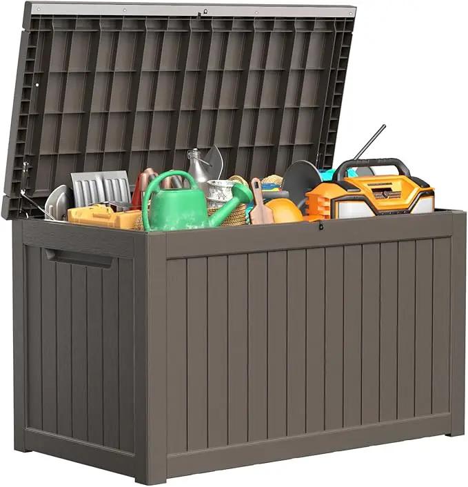 230 Gallon Resin Deck Box, Lockable Patio Outdoor Storage Box for Furniture, Garden Tools and Tools Storage, Waterproof Outside Storage Boxes - Grey by GreenHaven Gardens