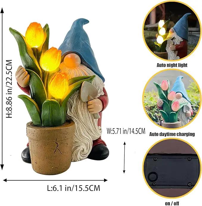 Garden Gnome Statue, Sculpture of a Dwarf Holding a Shovel and a Flower Pot, Solar Gnome Statues Outdoor Decor, Outside Lawn Patio Yard Ornament Gifts by GreenHaven Gardens