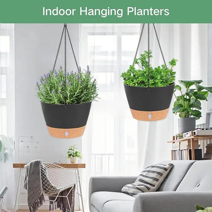 QCQHDU 2 Pack 10 inch Hanging Planters for Indoor Plants, Outdoor Hanging Baskets, Self Watering Pots with Drainage Holes & Removable Tray (Dark Grey, 10 inch) by GreenHaven Gardens