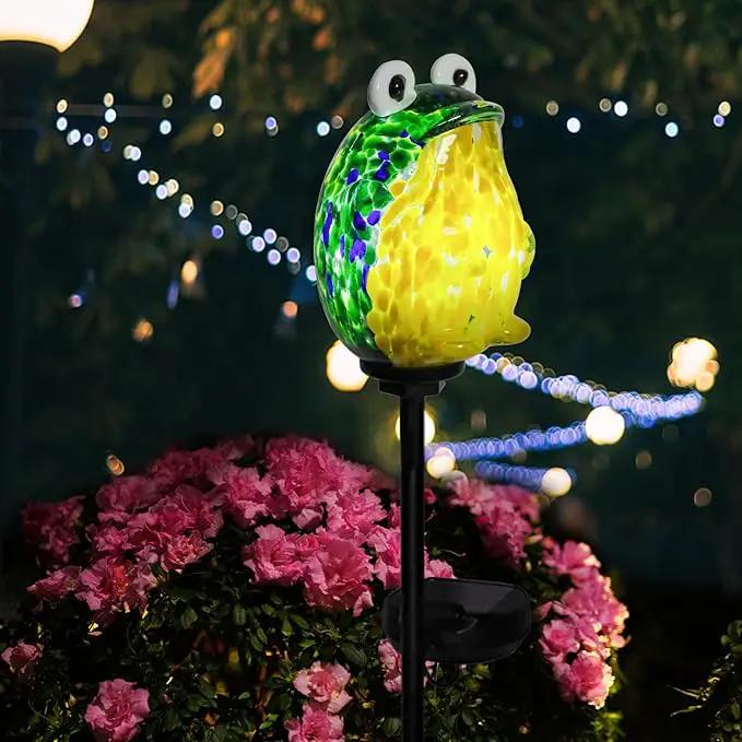 Afirst Solar Frog Garden Stake Lights Hand Blown Glass Decorative Garden Pathway Lights Outdoor Waterproof Animal Glass Stakes by GreenHaven Gardens