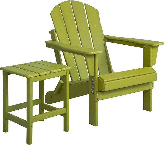 WO Home Furniture Adirondack Chair Table Set of 2 PCS Outdoor Folding Chair w Side Table Weather/UV Resistant for Lawn, Garden, Bon Fire, Balcony (Lime) by GreenHaven Gardens