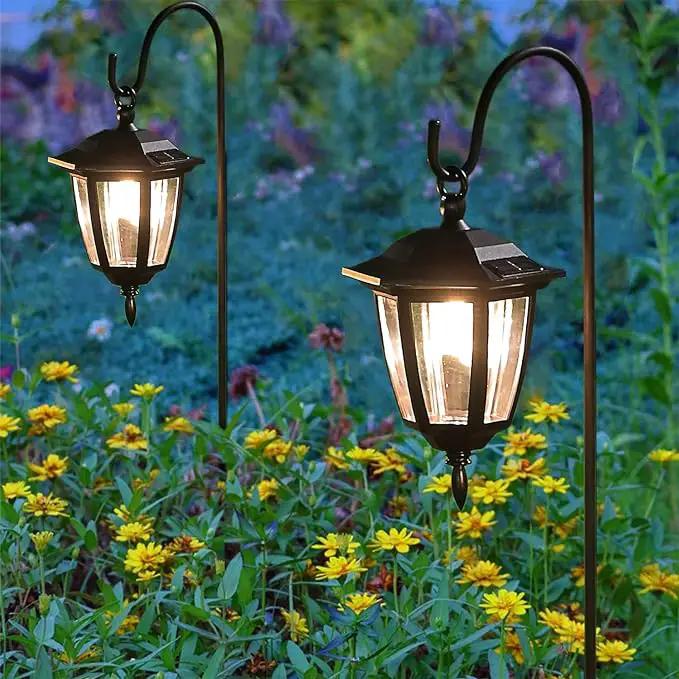 Dynaming 4 Pack Solar Hanging Lights Outdoor, Solar Powered Garden Decorative Lanterns with 4 x 38 Inch Shepherd Hooks, Waterproof Landscape Lighting for Lawn Patio Yard Pathway Driveway, Warm White by GreenHaven Gardens