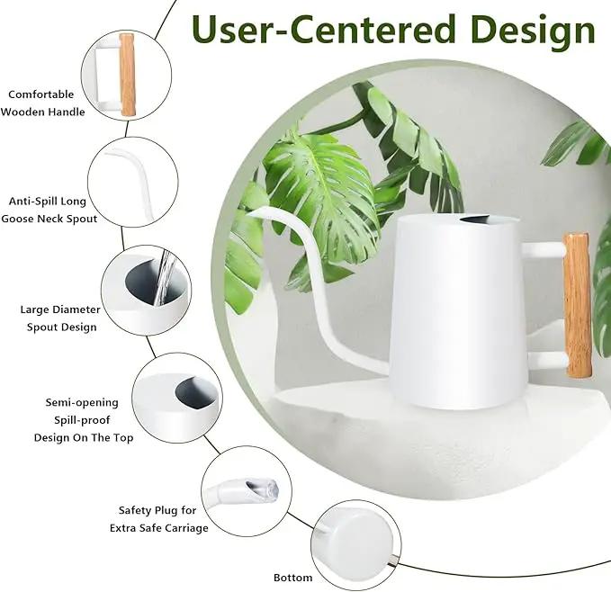 Watering Can Indoor Plants, 35oz Small Watering Can Indoor Stainless Steel Metal Watering Can Modern Decorative Watering Pot with Long Spout for Indoor House Plant Bonsai Outdoor Garden Flowers -White by GreenHaven Gardens