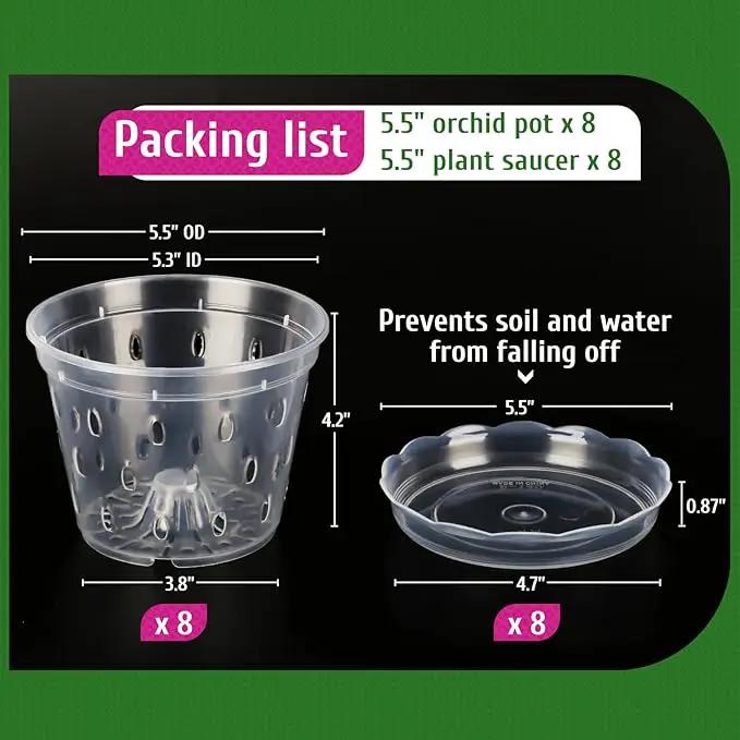 REMIAWY Orchid Pot, 8 Pack Orchid Pots with Holes and Saucers, 5.5 Inch Clear Plastic Flower Planters for Repotting Indoor Outdoor, Breathable Slotted Nursery Planter by GreenHaven Gardens