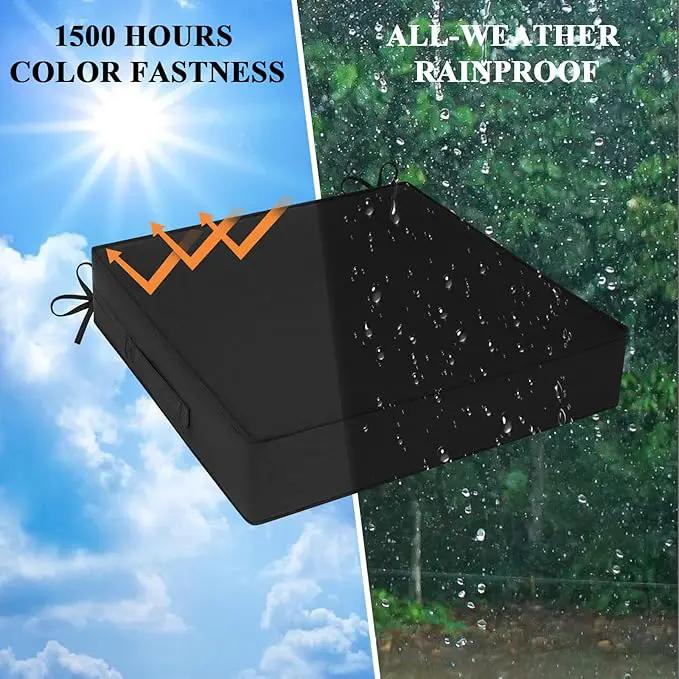 Outdoor Chair Cushions Set of 2 for Patio Furniture 19x19x4 Inch Waterproof Patio Chair Cushion 3 Year Color Fastness Square Elastic Foam Garden Couch Pads with Ties and Handle,Black by GreenHaven Gardens
