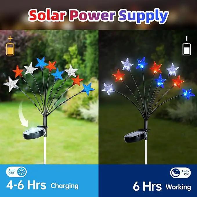 4th of July Decorations Solar Garden Lights, Fourth of July Red White and Blue Star Solar Lights Outdoor, Waterproof Patriotic Decor with 9 LED 2 Lighting Modes for Independence Day, 4 Pack by GreenHaven Gardens