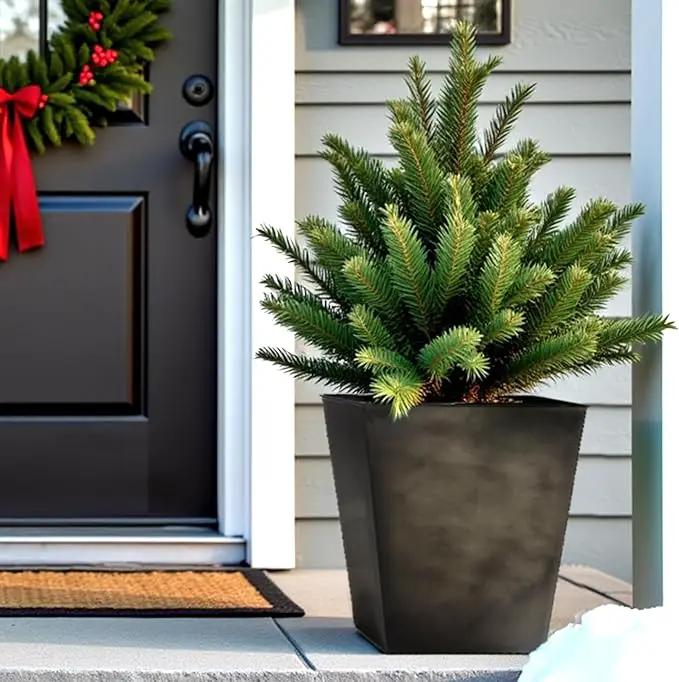 Worth Garden Large Metal Glazed Floor Planter Set of 2-14" Dia x 18" H - Luxurious Glossy Finish Black Tall Square Tapered Steel Plant Pots, Decor Flower Pot Indoor & Outdoor, Drainage Hole by GreenHaven Gardens