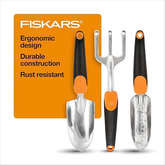 Fiskars 3-in-1 Garden Tool Set - Trowel, Transplanter, Cultivator for Gardening - Lawn and Garden Tools - Black/Orange by GreenHaven Gardens