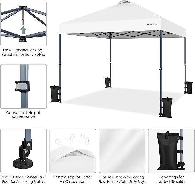 Yaheetech 10x10 Pop-up Canopy Tent w/ 2 Integrated Wheels for Mobility, Waterpoof & Heavy Duty, Instant Sun Shelter with Carry Bag, Weight Bags for Outdoor Camping Beach Patio Parties, White by GreenHaven Gardens