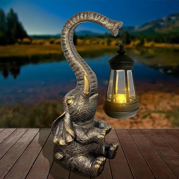 10.6 Inch Statue Elephant with Solar Outdoor Lights for Garden Decor，Lucky Present with Appeal For Birthdays(Man and Women and family)， Unique Housewarming Presents and Yard Decoration. (black) by GreenHaven Gardens