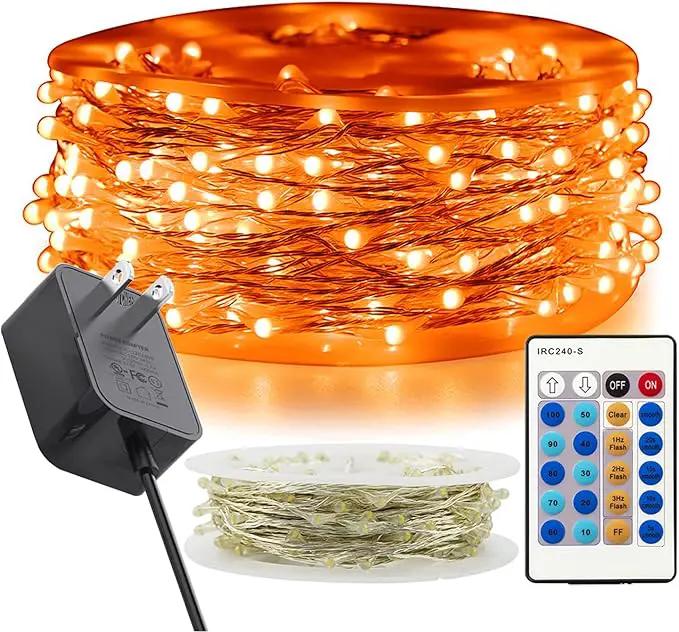 RUICHEN Orange Dimmable Fairy Lights Plug in, 99 Ft 300 LED Twinkle String Lights with Remote, Waterproof Silver Wire Firefly Lights for Bedroom, Patio, Yard, Christmas, Halloween, Party by GreenHaven Gardens