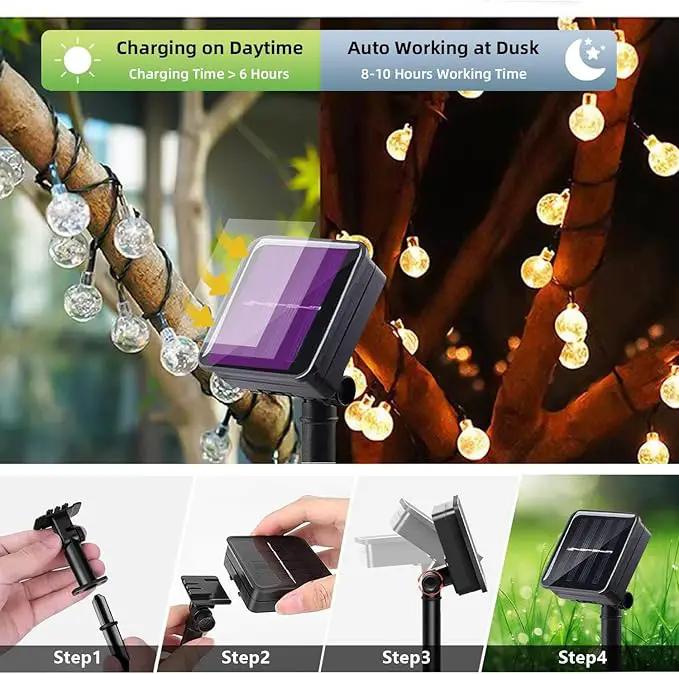 Solar String Lights Outdoor 2 Pack 200 Led 80FT Warm White Crystal Globe Lights with 8 Lighting Modes, Waterproof Solar Powered Patio for Garden Yard Porch Wedding Party Decoration by GreenHaven Gardens