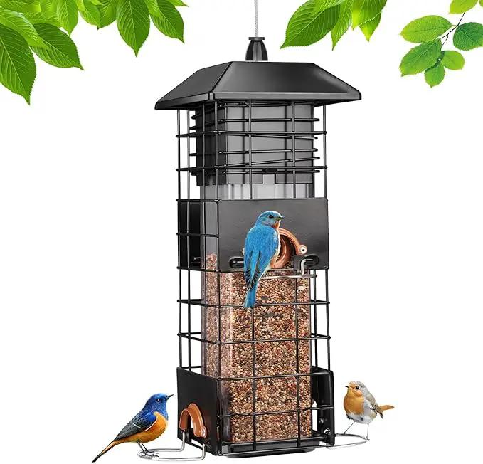 Squirrel Proof Bird Feeder - Metal Outdoor Design with 4 Feeding Ports, Wild Bird Feeders for Outside, 2.5lb Large Capacity, Ideal Gift for Bird Lovers by GreenHaven Gardens