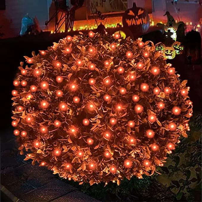 HISHINY Halloween Lights Outdoor,100LED 5ftx5ft Orange Net Lights with Connectable, Waterproof,UL Certified and Durable Green Wire Design for Bushes,Shrubs,Halloween Decorations Outdoor by GreenHaven Gardens