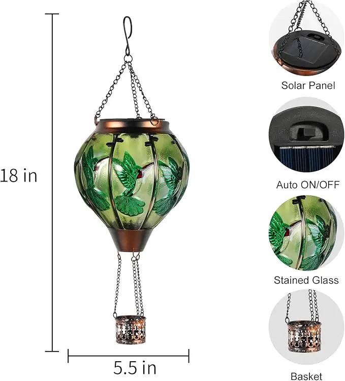 pearlstar Hot Air Balloon Solar Lantern with Flickering Flame Light Outdoor Solar Hanging Lights Waterproof for Garden Yard Farmhouse Patio Pathway Outside Decoration,Glass(Hummingbird) by GreenHaven Gardens