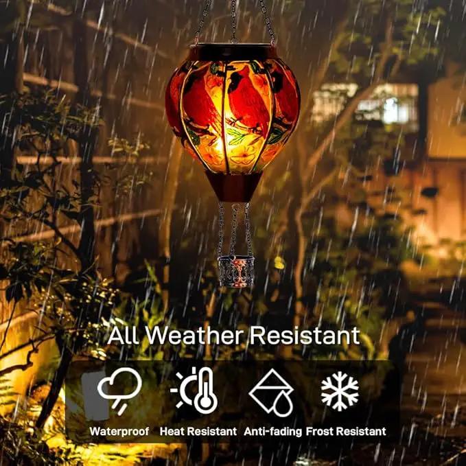 DREAMSOUL 2PCS Cardinal Hot Air Balloon Solar Lantern, Hanging Glass Solar Lanterns Outdoor Waterproof for Yard Party Gift by GreenHaven Gardens
