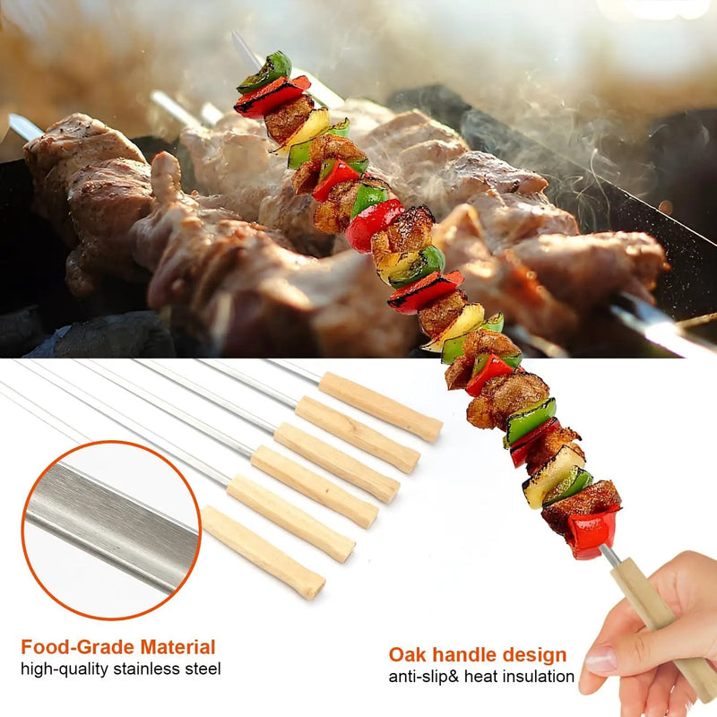 SHIKORI Kabob Skewers,BBQ Barbecue Skewers,Stainless Steel Sticks,24 Inch Heavy Duty Large Wide Reusable,with Nonslip Wooden-12 Pcs by GreenHaven Gardens