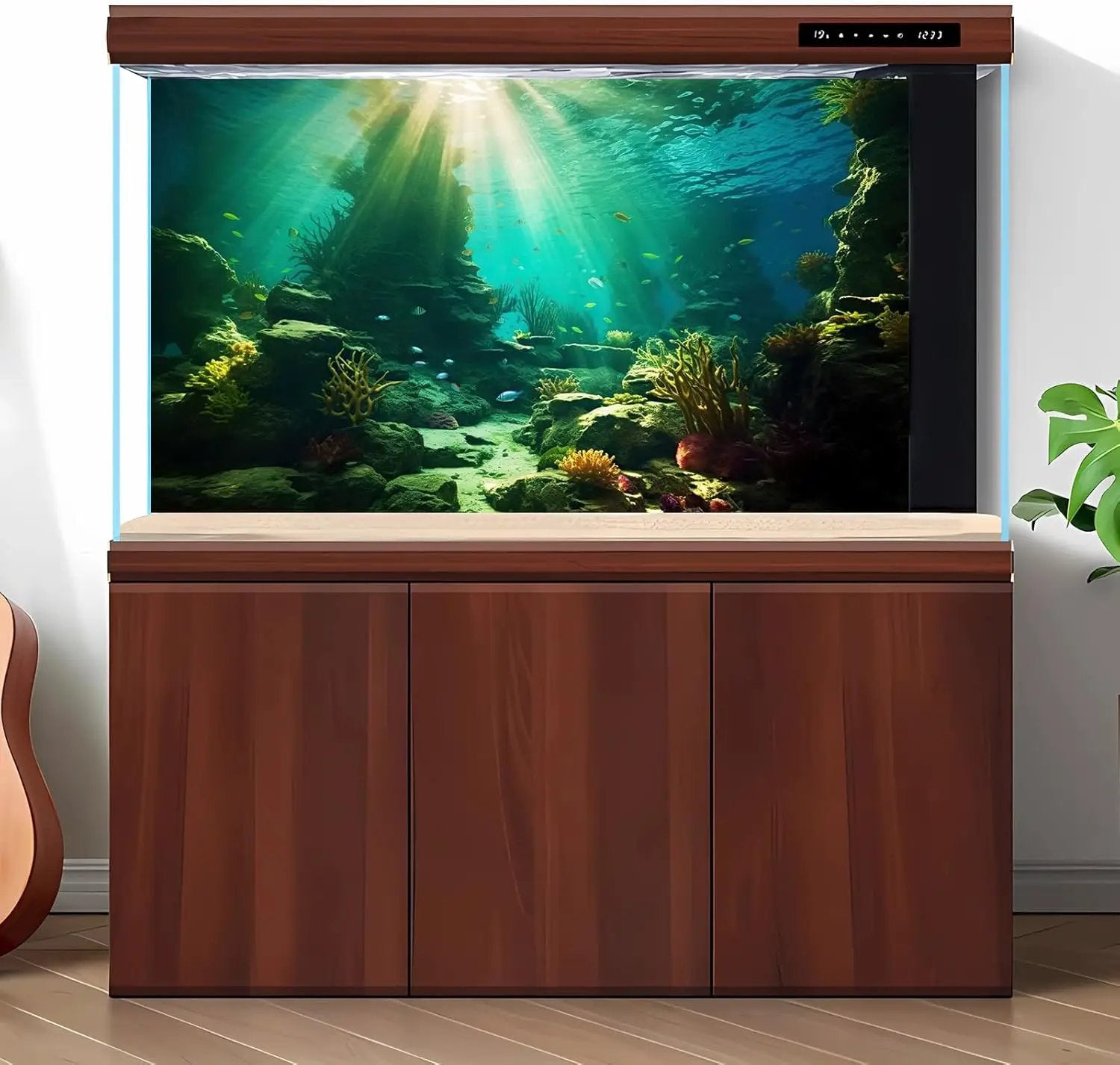 Ocean Floor Fish Tank Background Under The Sea Coral Reef Aquarium Background Tropical Fish Terrarium Backgrounds Underwater Rock Cave Sunray Fish Tank Backgrounds Decorations 30x18in by GreenHaven Gardens