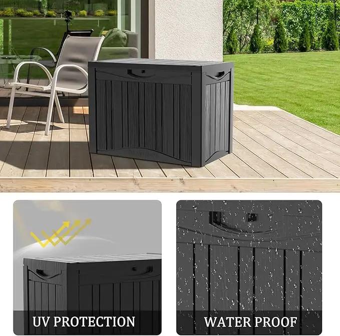 45 Gallon Lockable Resin Deck Box, Waterproof & UV-Resistant Outdoor Storage Box for Outdoor Cushion Storage, Garden Tools & Pool Accessories Storage, Black by GreenHaven Gardens