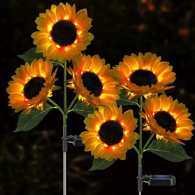 Solar Sunflower Lights, 800mA Solar Garden Light with Real Looking Flowers Outdoor Waterproof Solar Stake Lights for Back Yard, Flower Bed, Pathway, Patio, Porch, Fall Decoration (4 Pack) by GreenHaven Gardens