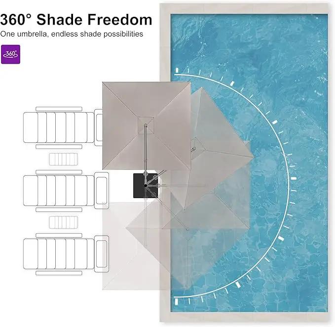 PURPLE LEAF 10' X 13' Patio Umbrella Large Rectangle Outdoor Aluminum Cantilever Umbrella with 3-Year Fade Resistance Recycled Fabric and 360-degree Rotation for Deck Pool Garden, Ash Mocha by GreenHaven Gardens