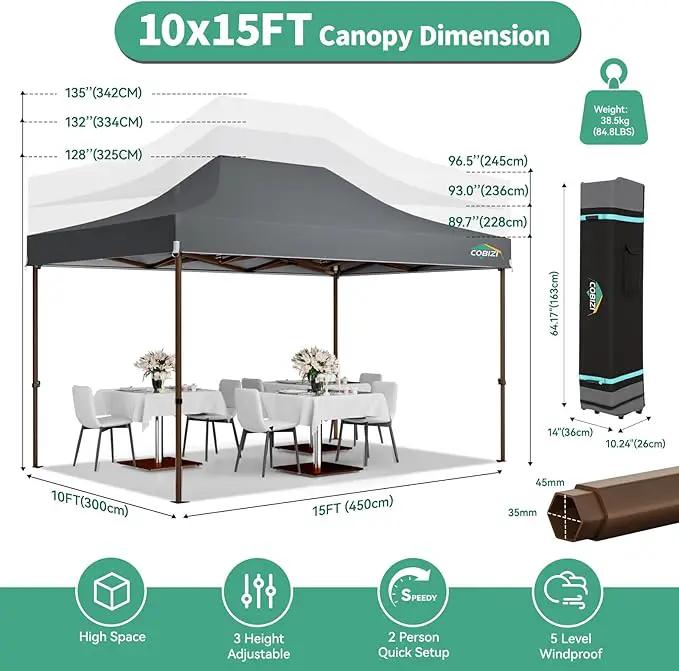 COBIZI 10x15 Pop Up Canopy Tent Heavy Duty with Sidewall, Commercial Outdoor Easy Pop Up Gazebo for Party Wedding All Weather Waterproof UV 50+ with Roller Bag(Leg Upgraded),Gray by GreenHaven Gardens
