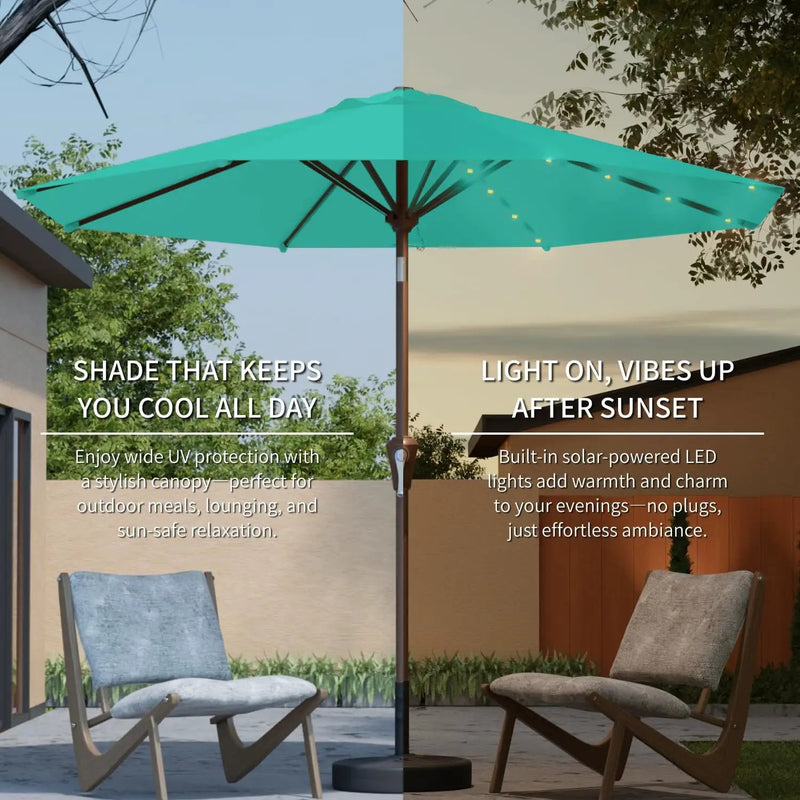 9FT Solar Umbrella 32 LED Lighted Patio Umbrella Table Market Umbrella w/Tilt and Crank, UV-Resistant Outdoor Umbrella for Pool, Garden, Deck, Turquoise Blue by GreenHaven Gardens