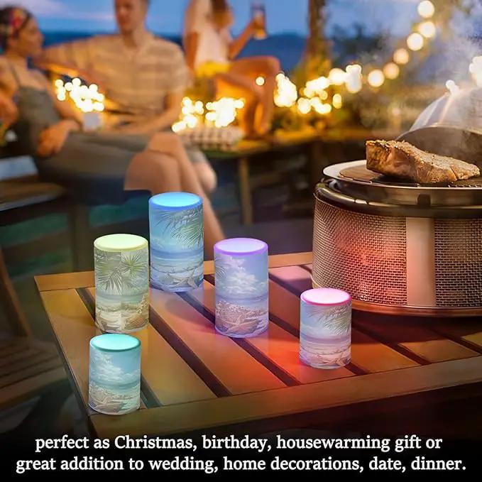 Flickering Flameless Candles, Starfish Seashell Beach Palm LED Candles with Remote Timer, Set of 2 Battery Operated Candle for Valentine Wedding Birthday by GreenHaven Gardens