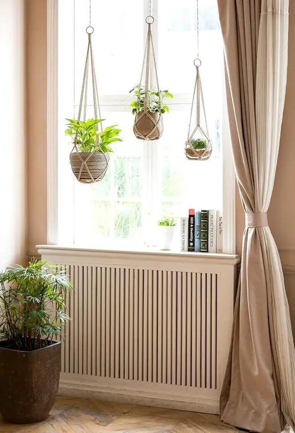 Dahey Macrame Plant Hanger Set of 3 with Hooks Indoor Hanging Planter Basket 35"/29"/23" Handmade Woven Cotton Rope Flower Pot Crochet Plant Holder Stand for Boho Home Decor No Tassels,Beige by GreenHaven Gardens