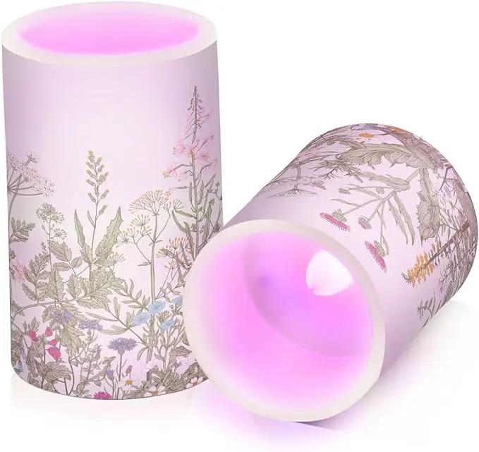 Flickering Flameless Candles, Flowers Herbs Wildflowers Botanical LED Candles with Remote Timer, Set of 2 Battery Operated Candle for Valentine Wedding Birthday by GreenHaven Gardens