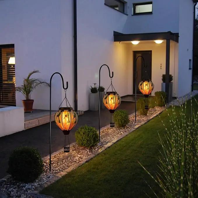 Hummingbird Hot Air Balloon Hanging Solar Lantern Lights, Flickering Flame Solar LED Candle Lights Outdoor Garden Decorative Metal & Glass Waterproof Lanterns for Yard Patio Farmhouse Decoration by GreenHaven Gardens