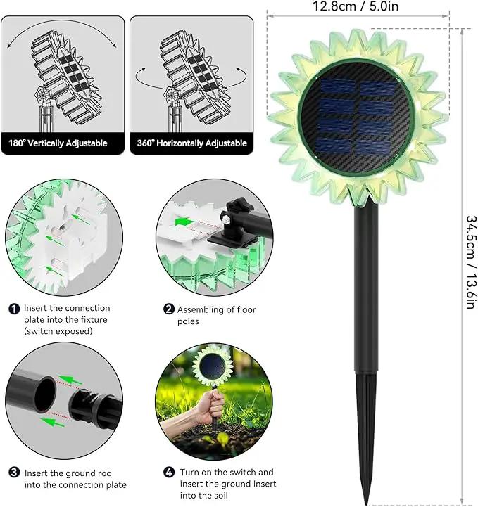 Outdoor Solar Lights, 6 Pack Led Solar Sunflower Lights, Stake/Wall 2-in-1 Waterproof Solar Garden Lights for Yard, Landscape, Fence, Patio, Driveway, Pathway, Backyard Decoration (Warm White) by GreenHaven Gardens