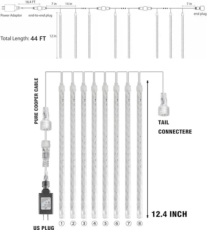 Dazzle Bright 864 LED Christmas Light, Meteor Shower Rain Lights 11.8 Inch 24 Tubes, Waterproof Plug in Falling Rain Lights Decorations for Xmas Tree Yard Party (Warm White) by GreenHaven Gardens