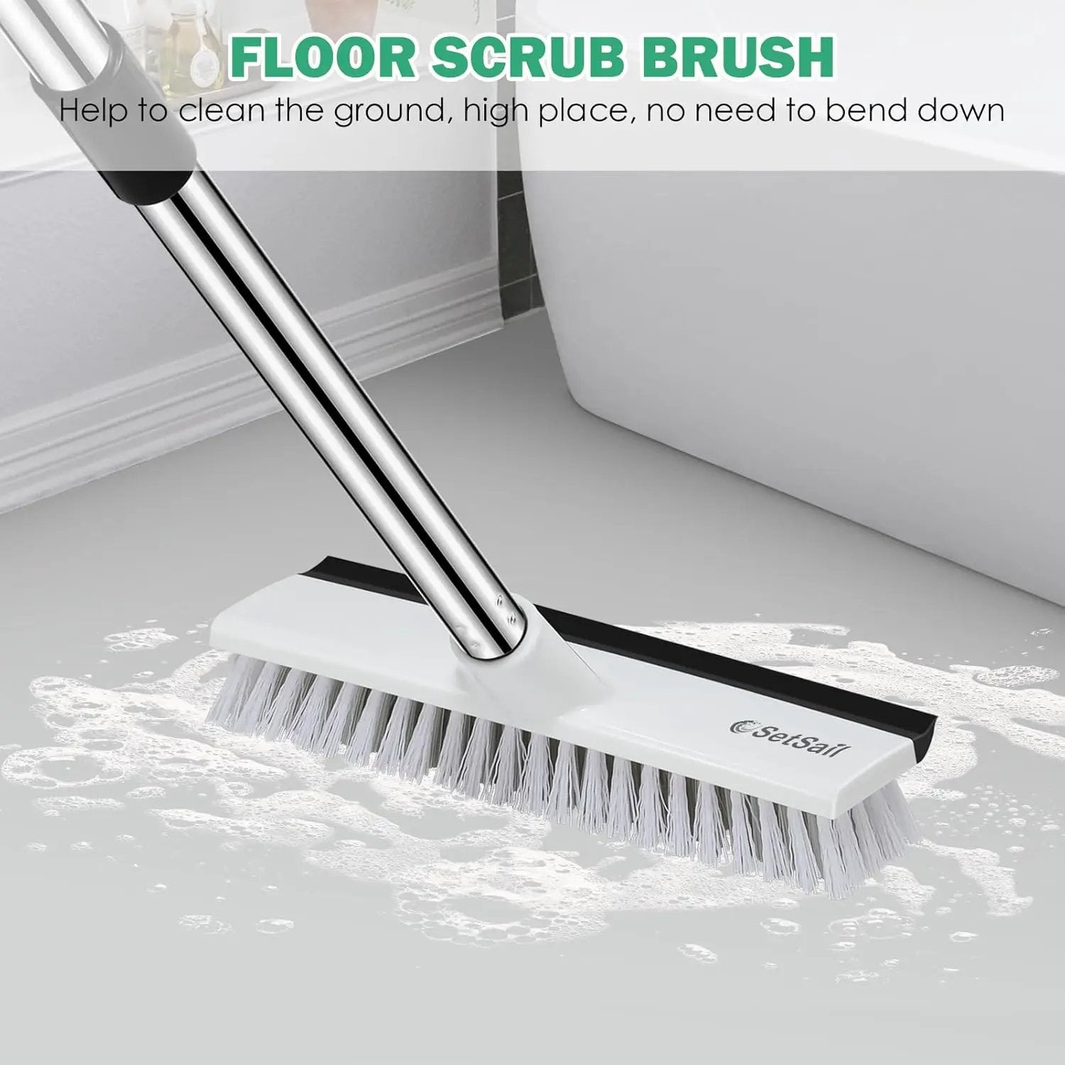 SetSail Floor Scrub Brush with 51-Inch Long Adjustable Handle 2 in 1 Scrape Brush Stiff Bristle Floor Scrubber for Cleaning Shower Bathroom Garage Kitchen Wall Deck Tub Tile, 2 Pack by GreenHaven Gardens